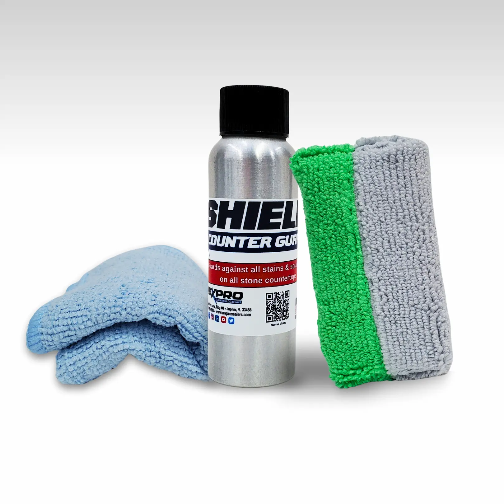 RexShield CounterGuard Stone and Countertop Sealer 2oz w Sponge Microfiber Cloth Bottle