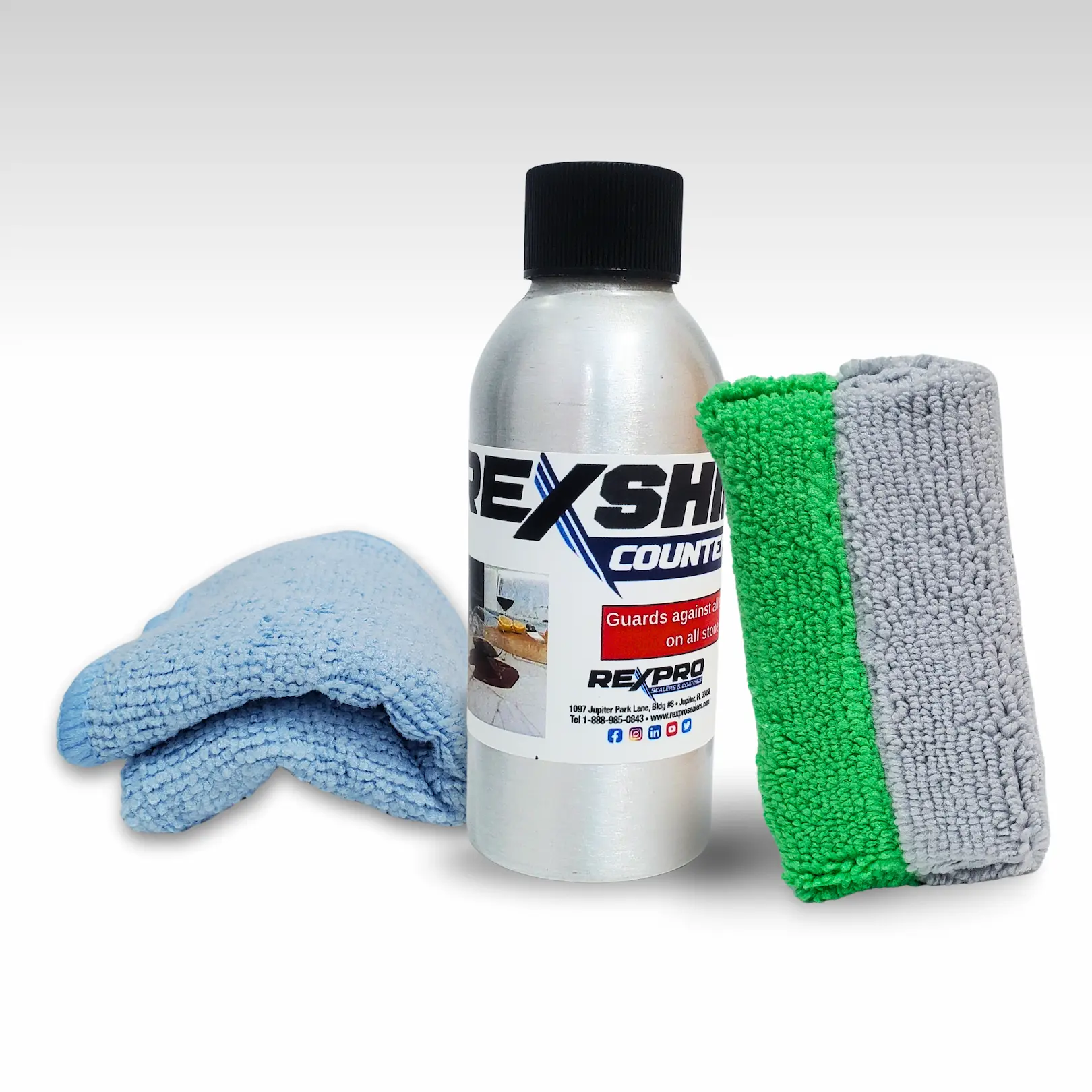 RexShield CounterGuard Stone and Countertop Sealer 4oz w Sponge Microfiber Cloth Bottle
