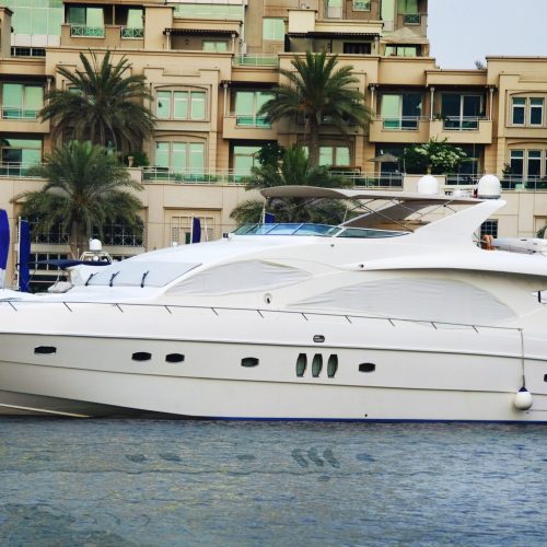 Luxury boat docked in dubai marina